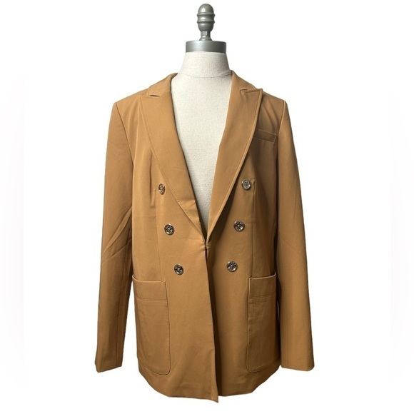 Tommy Hilfiger Camel Lapel Classic Collared Business Suit Jacket Blazer Size 12 - Picture 1 of 15